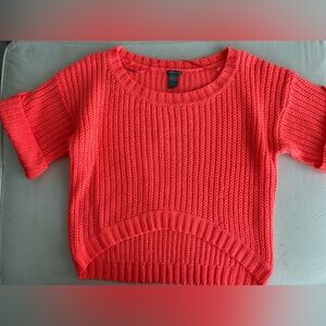 Charlotte Russe Neon Coral Cropped Crewneck Sweater